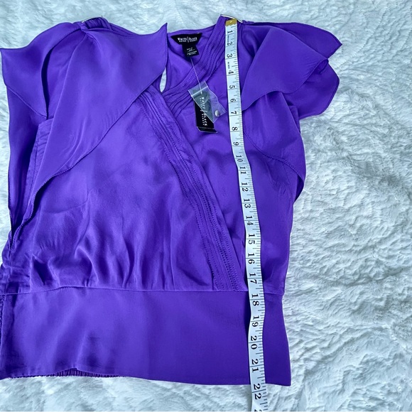 White House Black Market Flutter Sleeve Silk  Purple Blouse NWT - Picture 14 of 14